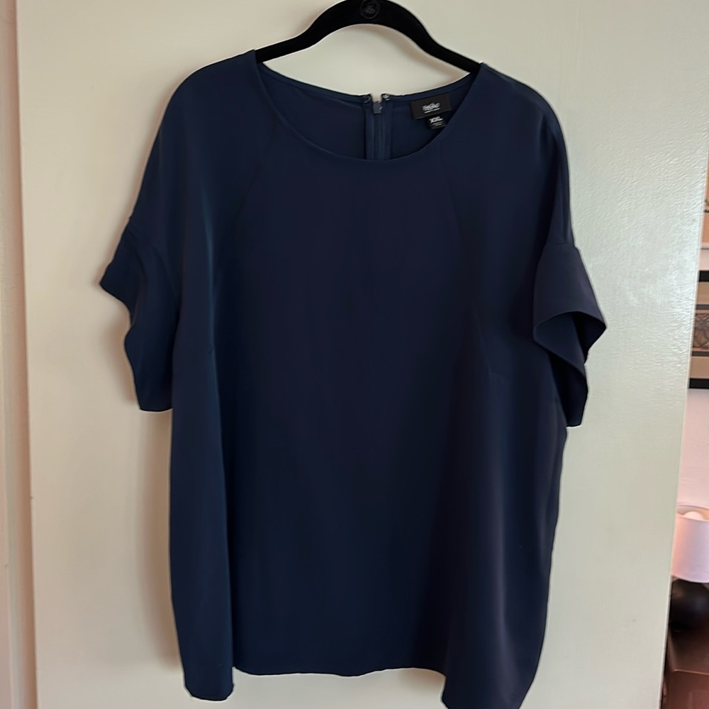 Navy short sleeve silky blouse size XXL